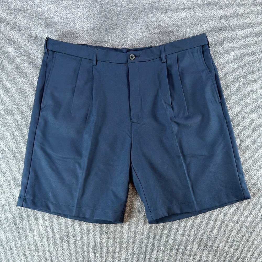 Haggar Cool 18 Pro Mens Navy Blue Pleated Golf Shorts‎ Size 42 Expandable Waist